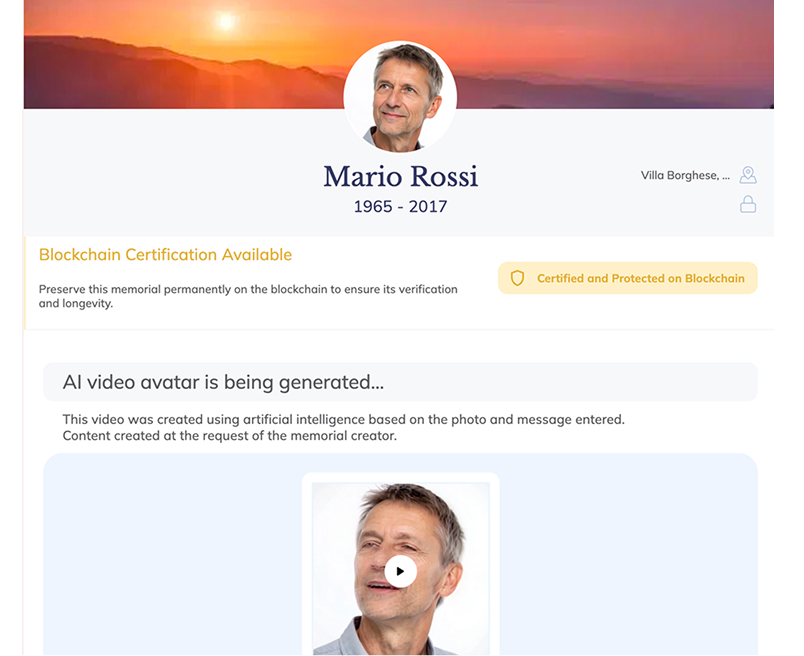 Memorial interface with integrated avatar